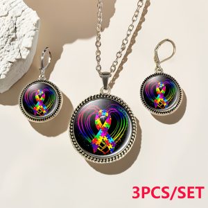 Conjunto de 3 peças: Colar e 2 brincos em liga de ferro branca para mulheres